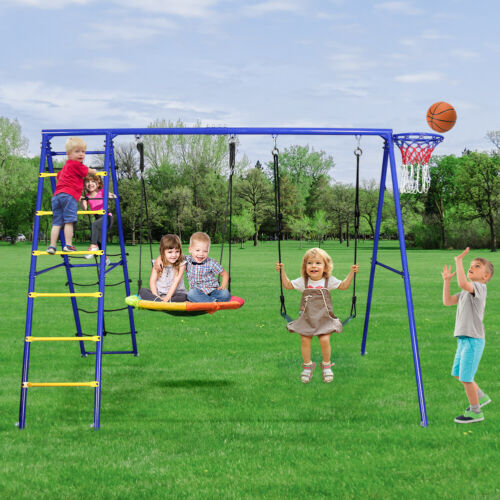 5-in-1 Metal Playground Swing Set Outdoor Slide For Kids Children Gift Backyard