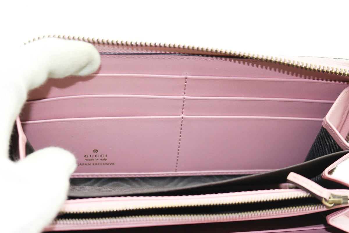 Gucci Zip Around Wallet Pink Leather Cherry Gucci Signature Gucci Zip Around Wallet Pink Leather Cherry Gucci Signature