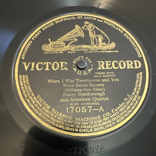 Victor 78 RPM Harry Macdonough American Quartet - When I Was Twenty One 17057 V+ - Afbeelding 1 van 4