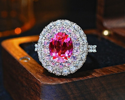 4ct Padparadscha Sapphire & Lab Grown Diamond Floral Ring, 18K Gold Vermeil