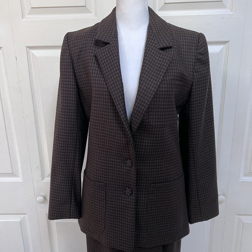Cest Simone Business Skirt Suit Size 4 Wool Plaid Brown/Black 2 Pc Set - Picture 9 of 24