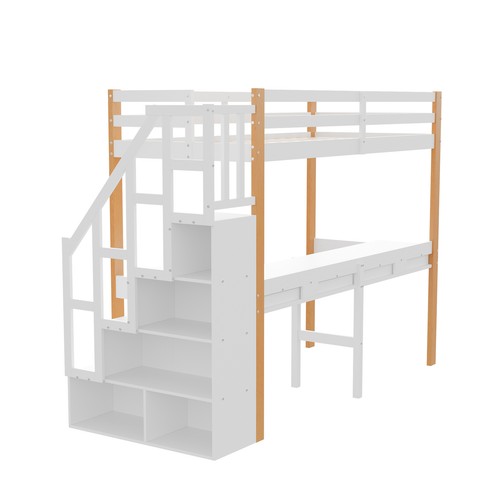 Hochbett mit Unterbett Schreibtisch 90x200cm Kinderbett Etagenbett Stockbett DE - Bild 4 von 12