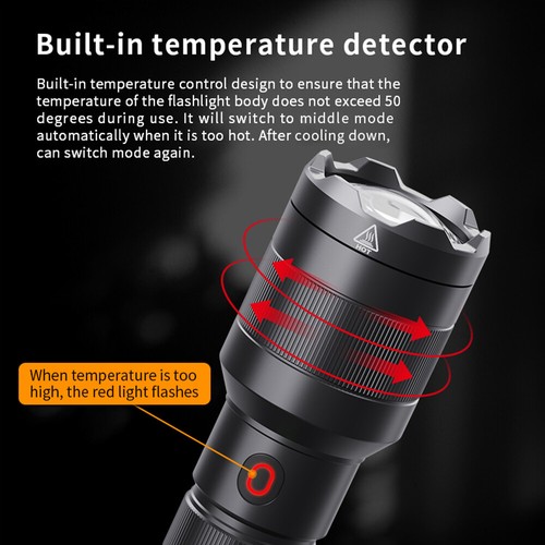 Type-C Rechargeable  White Laser LEP Flashlight Torch 1200-1500 Meters IPX5 Camp - Picture 13 of 15