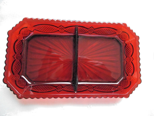 Vintage Avon Cape Cod rubinrot länglich 2-teilig Gewürz/Relish Schale/Tablett 9 1/2" ~ EUC - Bild 7 von 7