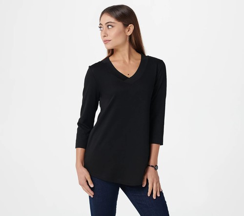 Top Isaac Mizrahi Live Essentials Pima algodón cuello en V dobladillo alto-bajo-A343365 - Imagen 10 de 10