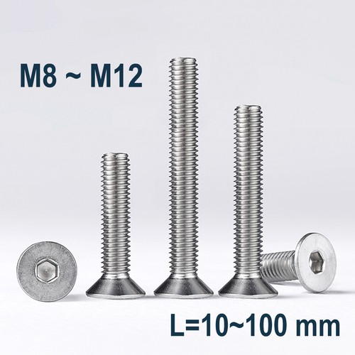 M8 M10 M12 A2 Stainless Steel Flat/Countersunk Head Socket Cap Screws Allen Bolt - Picture 1 of 9