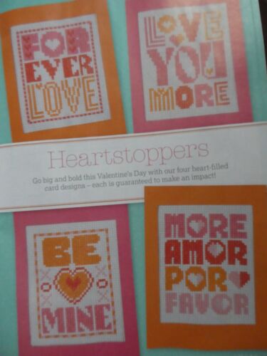 4 Valentine's Cards cross stitch charts designed by Emma Congdon