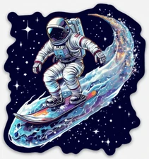 Retro Astronaut Riding Comet Vinyl Sticker - Space Explorer Decal - Buy 2, Get 1