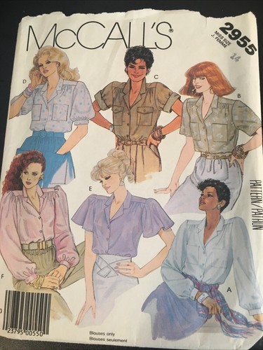1987 McCalls 2955 Vintage Schnittmuster Damen Blusen Größe 14 - Bild 2 von 12