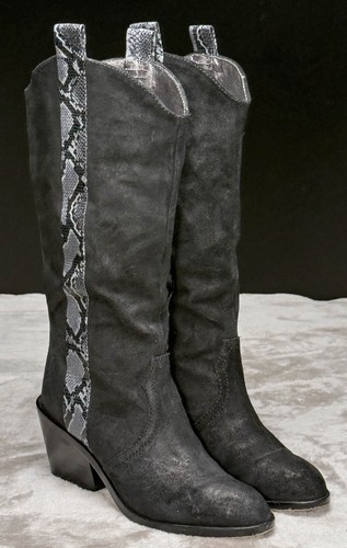Donald J. Pliner Riot Black Leather Snake Print Pull On Western Boots Womens 7