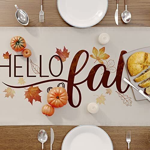 Thanksgiving Table Runner Gnomes Pumpkin Sunflower Truck Buffalo Plaid Fall D... - Picture 3 of 6