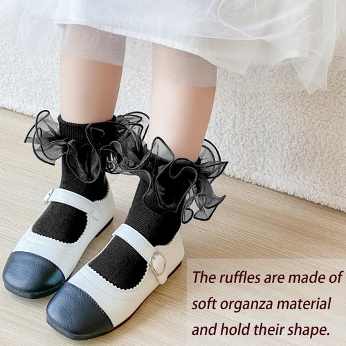 Girls Ruffle Socks - Frilly Double Lace Cotton Turn Cuff for 4-6 Years - Page... - Picture 3 of 6