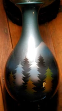 TAJIMI Japan Vintage 10" Vase PINE TREES & MOUNTAIN RANGES Satin Finish W Label