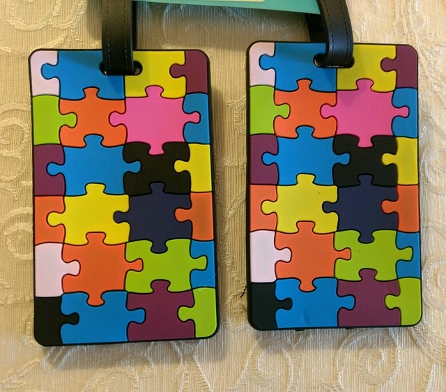 NWT G Force 2pk PVC Jigsaw Puzzle Luggage Tags Travel Bag Tote