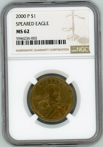 2000-P Sacagawea $1 One Dollar Coin Speared Eagle Wounded Eagle NGC MS-62 - Picture 1 of 2