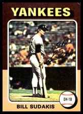 1975 Topps #291 Bill Sudakis New York Yankees VG-VGEX crease