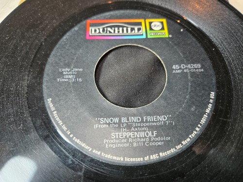 Steppenwolf Snow Blind Friend / Hippo Stomp 7" Vinyl 1971 Dunhill 45-D-4269 - Foto 6 di 13
