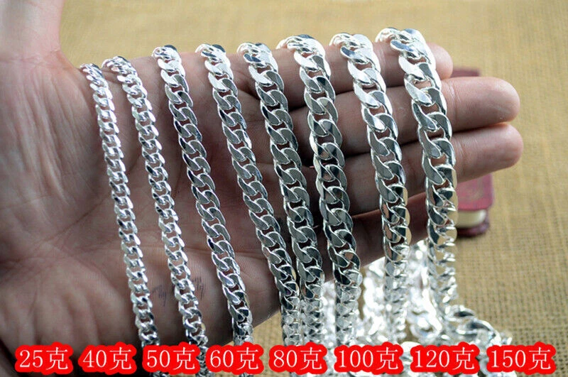 Collar de plata pura 999 para mujer y hombre cadena sólida cadena cubana muchas tallas a elegir Foto 3 de 4