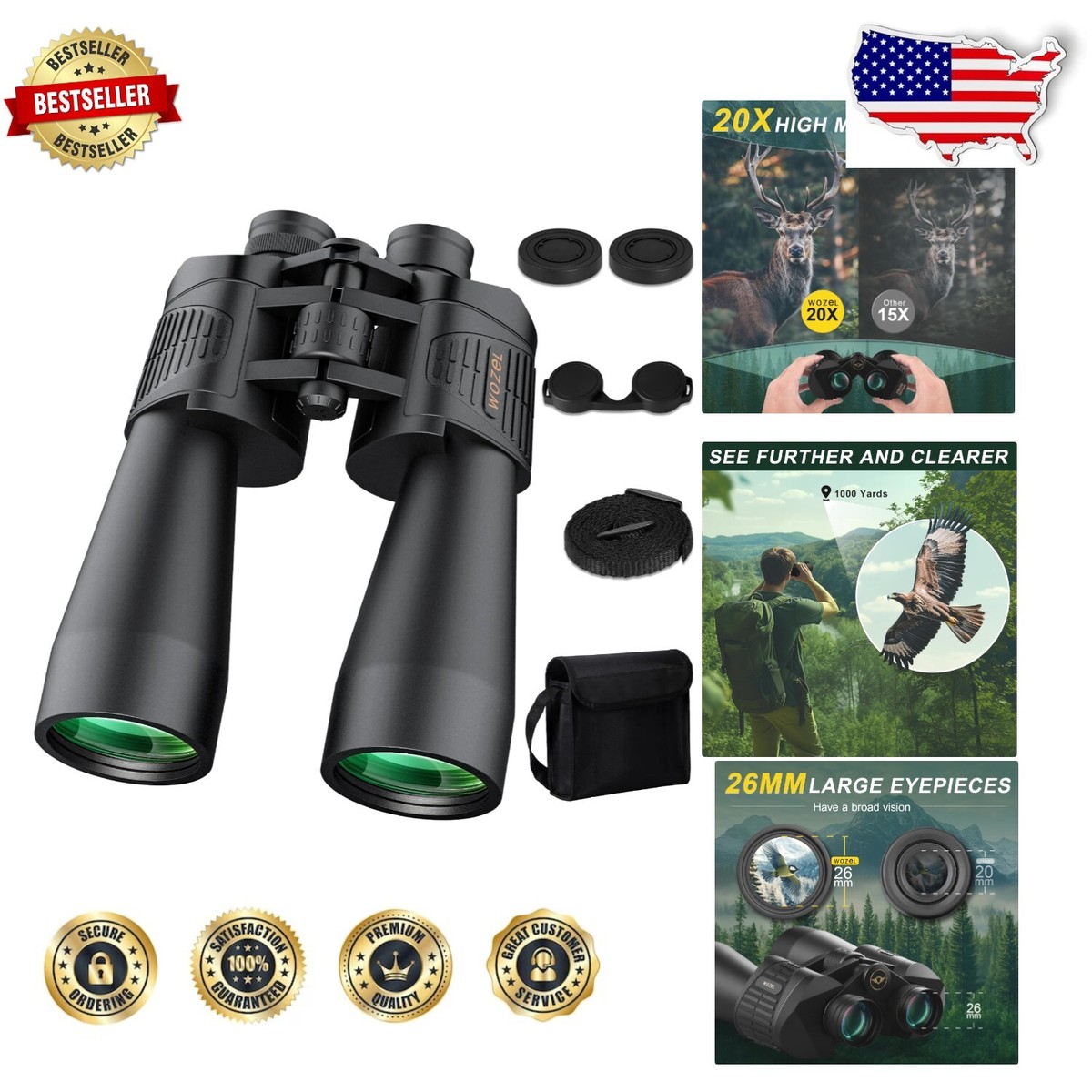 20X70 Powerful Binoculars for Wildlife Observation - Clear