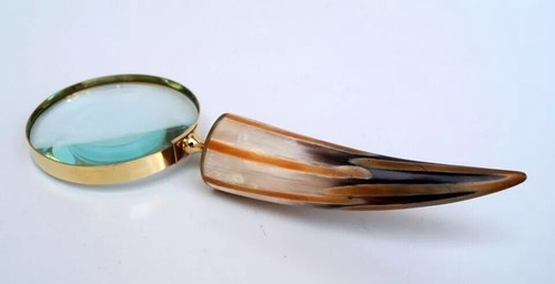 Handmade Brass Magnifying Glass with Horn Handle Gift Item - Picture 4 of 9