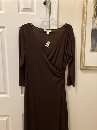 Talbots V-Ausschnitt braun seidig Wickel Stretch Kleid Größe 8 Neu mit Etikett $ 138 - Bild 1 von 3