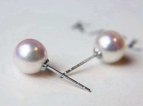 Japan Akoya Pearl white Stud Earrings 7-7.5/ 7.5-8mm 18K yellow/white/ rose Gold - Picture 17 of 24