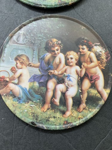 Trippie's Inc Set of 6 Colorful Cherubs Round Cork Back Coasters in Metal Can - Picture 2 of 12