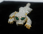 Articulated Jungle Cat Gold & Silver Brooch Pin 5.75" Green Rhinestone B9885 — photo 3