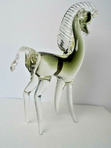 Murano Italy Glass Horse Hand Blown Clear Smokey Green Marked 10 1/4in/26cm High - 第 1/8 張圖片