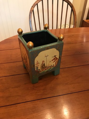 Oriental Four-Sided Teal Chinese Vase/Planter - Picture 14 of 15
