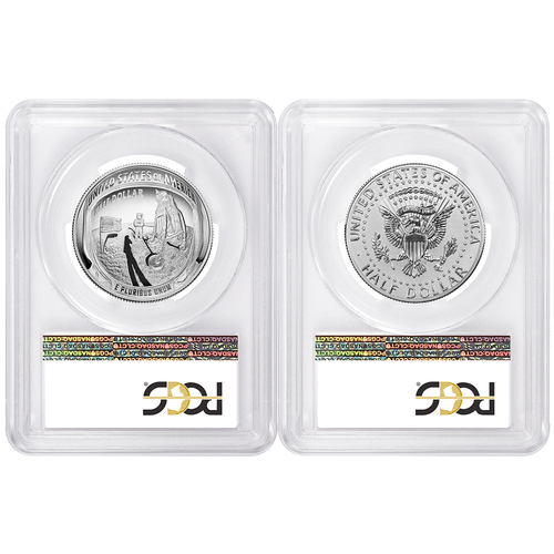 2019-S 50c Apollo 11 50. Jahr. Halber Dollar 2-teiliges Set PCGS PR70 FDOI Flagge Etikett - Bild 2 von 2