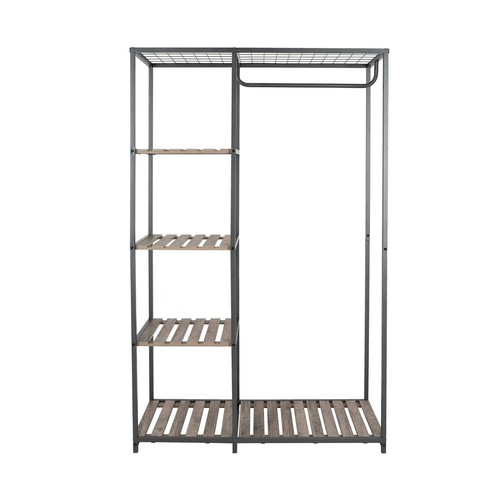 Farmhouse Wood & Metal Garment Rack W/Hanging Rod Storage Shelves Bedroom Closet - Picture 4 of 7