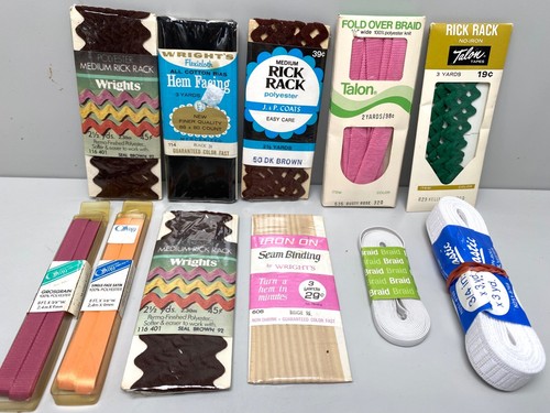 Lot Of 11 Vintage Rick Rack Braid Elastic Ribbons Binding Early NOS Wrights HC