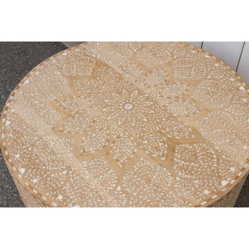 Bone Inlay Drum Coffee Table Wood Coffee Table Living Room Home Décor Furniture - Picture 4 of 16