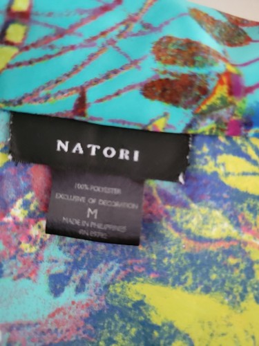 Natori womens Blue Floral abstract pajama top size Medium print satin sleepwear - Picture 2 of 6