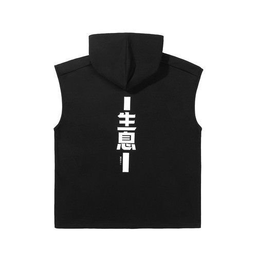 Niepce Japanese Streetwear Sleeveless Hoodie Men Kanji Graphic Hooded Tees - Picture 22 of 39