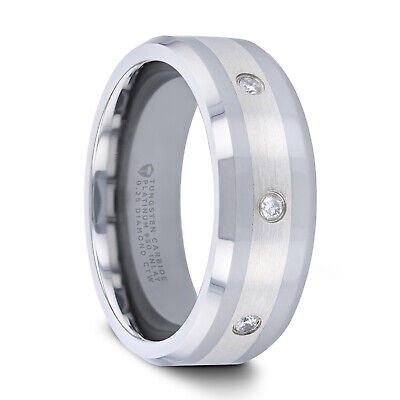 Thorsten NEWPORT Beveled Tungsten Diamond Carbide Ring with Platinum Inlay - 8mm Thorsten NEWPORT Beveled Tungsten Diamond Carbide Ring with Platinum Inlay - 8mm
