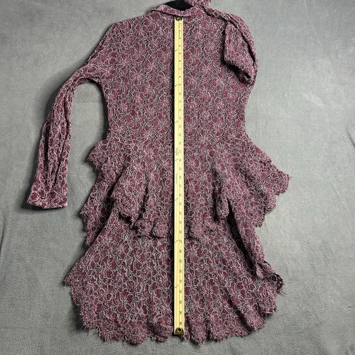Scully Western Blouse Womens Medium Floral Button Up Lace Ruffle Maroon - Picture 6 of 7