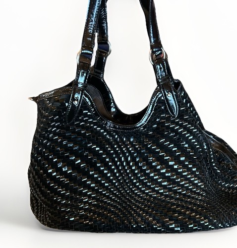 Cole Haan Genevieve große schwarze Leder geflochten Dreieck Handtasche Schultertasche - Bild 3 von 14
