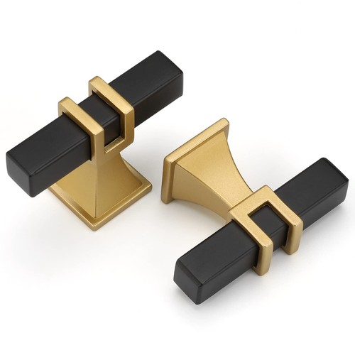 10 Pack Cabinet Knobs, Black&Gold Kitchen Dresser Drawer Handles, T-bar Hardware - Picture 1 of 7