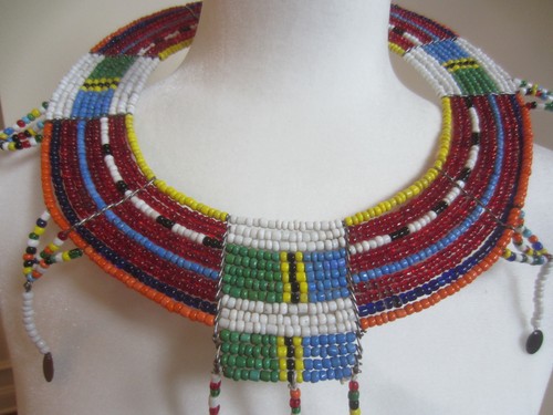 Vintage African Tribal Handmade Beaded Collar Necklace