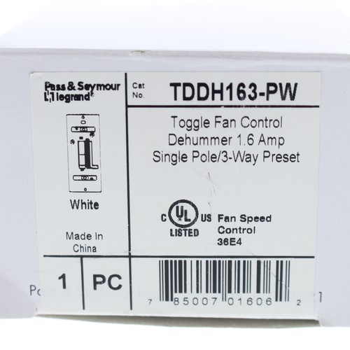 P&S White Toggle Fan Speed Control Single-Pole/3-Way Preset De-Hummer TDDH163-PW - Picture 7 of 7