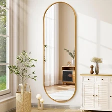 Oval Full Length Bathroom Mirror Wall Mounted Mirror Gold Metal Mirrors 63"X2...