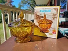 Candy Compote 2 Piece Anchor Hocking Fairfield In Box NOS Vintage 1970's Amber