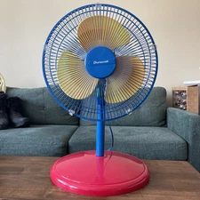 1990s Vtg Colorblock Duracraft 3 Speed Fan Blue Red Yellow Model DS-1510 24”