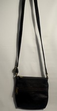Vtg FOSSIL Voyager Leather Crossbody Shoulder Bag Purse Black Brass