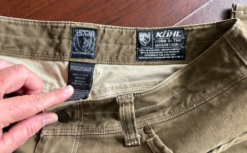 Vntg Kuhl Ryder Dye Outdoor Pant Brownish-Olive Green Articulated Knee 35X30 EUC - Picture 7 of 7