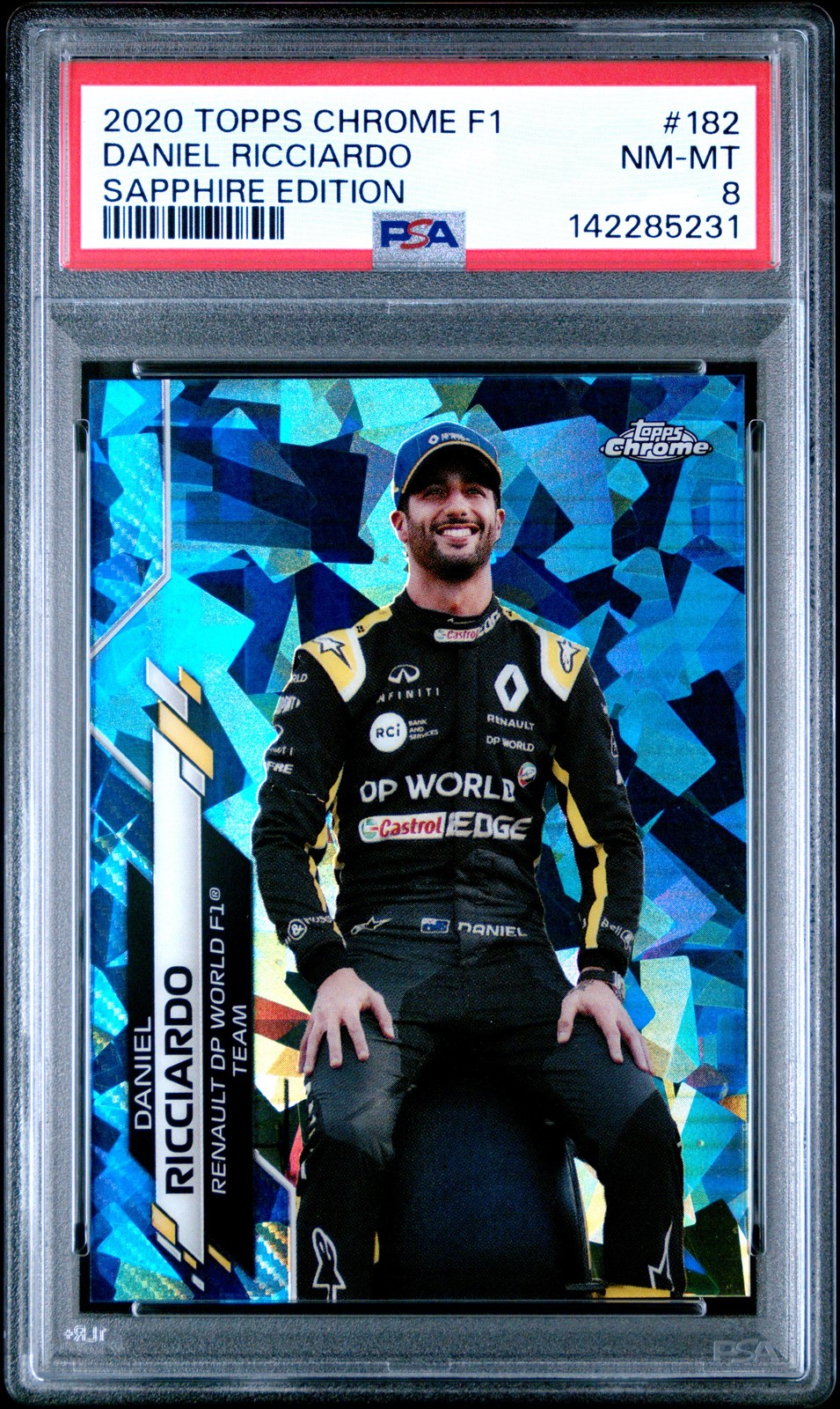 2020 TOPPS CHROME FORMULA 1 SAPPHIRE ED #182 DANIEL RICCIARDO PSA 8