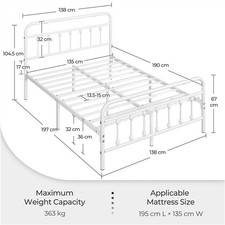 Double Metal Bed Frame Vintage Iron Platform Bed w/ High Headboard and Footboard