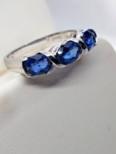 Vintage Sterling Silver 3 Oval Blue Topaz Ring 3.00ct Size 9 3.6gr Vibrant color